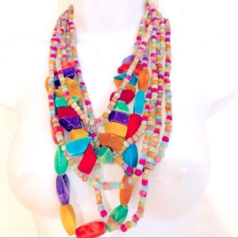 Handmade bleached wood bead‎ necklace